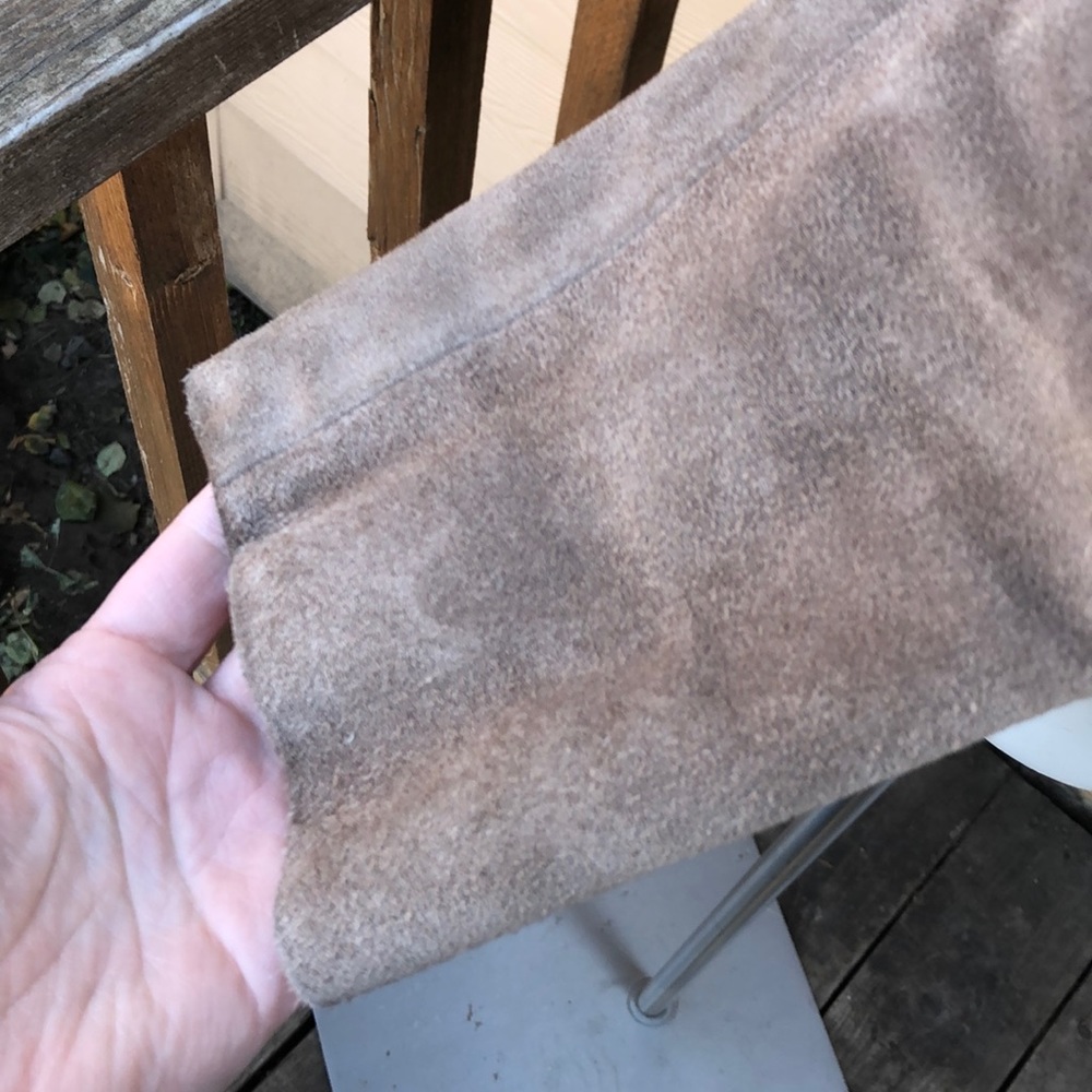 Vintage leather suede tan jacket w/shoulder pads - Picture 7 of 8